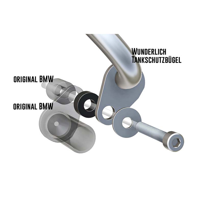 Adaptateurs pour crash bar Wunderlich Ultimate sur BMW R1300GS. Blackpines.fr