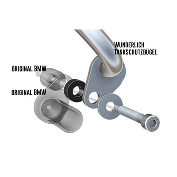 Adaptateurs pour crash bar Wunderlich Ultimate sur BMW R1300GS. Blackpines.fr