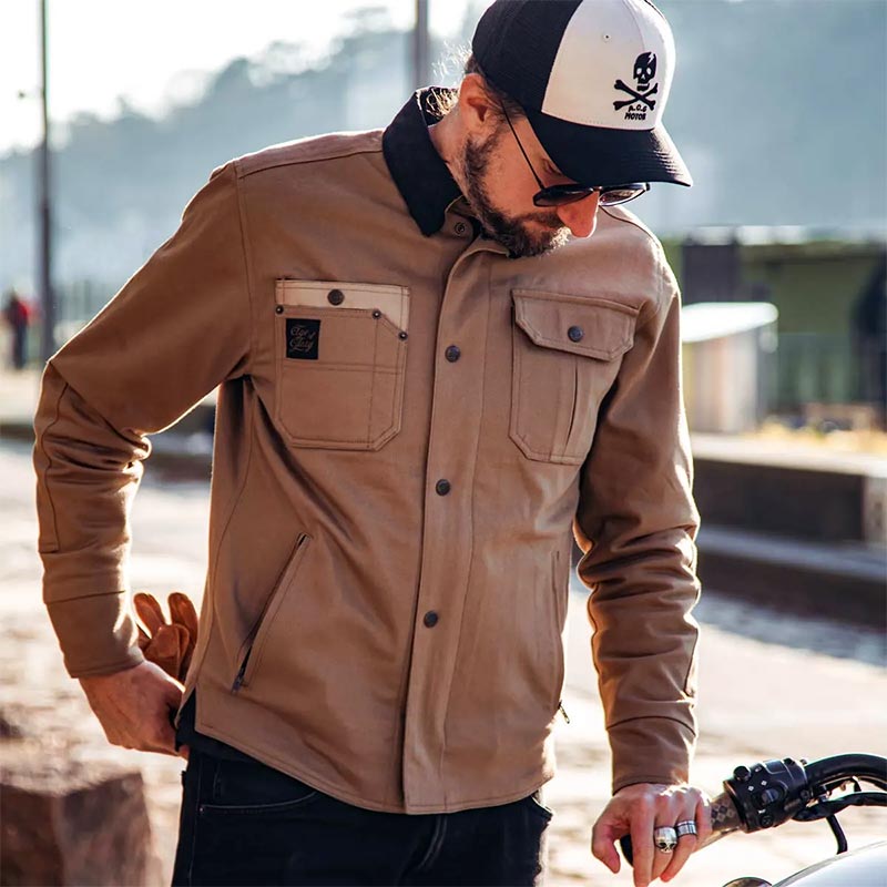 Sur-chemise moto beige RUNAWAY RIDING SHIRT CE AA | Age of Glory