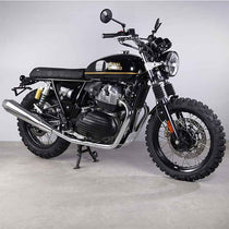 Caches lateraux vintage scrambler noir brillant pour Royal Enfield. Blackpines.fr
