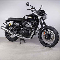 Caches lateraux vintage scrambler noir mat pour Royal Enfield. Blackpines.fr