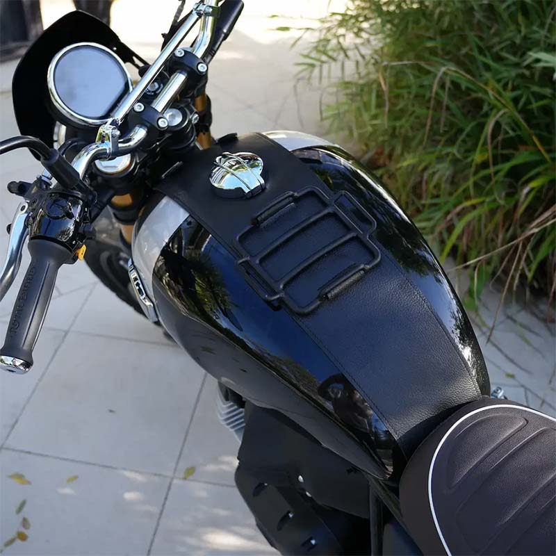 Sangle de réservoir en cuir avec mini porte-bagages Bonvent pour Royal Enfield 650.