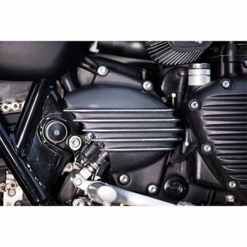 Cache-pignon STREAMLINER noir ailettes polies Motone Customs. Blackpines.fr