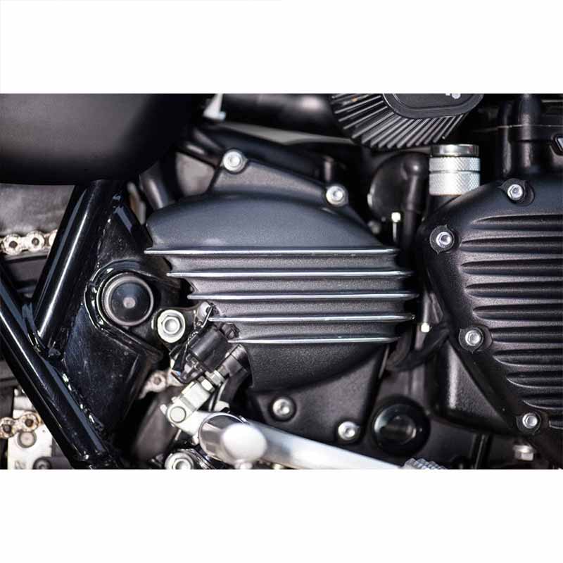 Cache-pignon STREAMLINER noir ailettes polies Motone Customs. Blackpines.fr