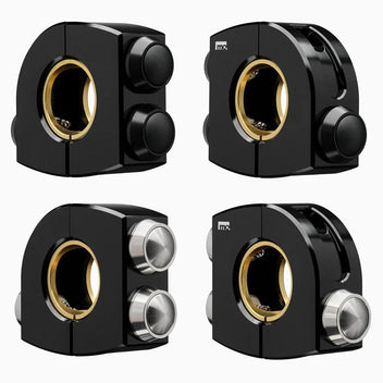 Commodo noir Motogadget Mo.Switch Plain avec trois boutons-poussoirs noirs ou argent.