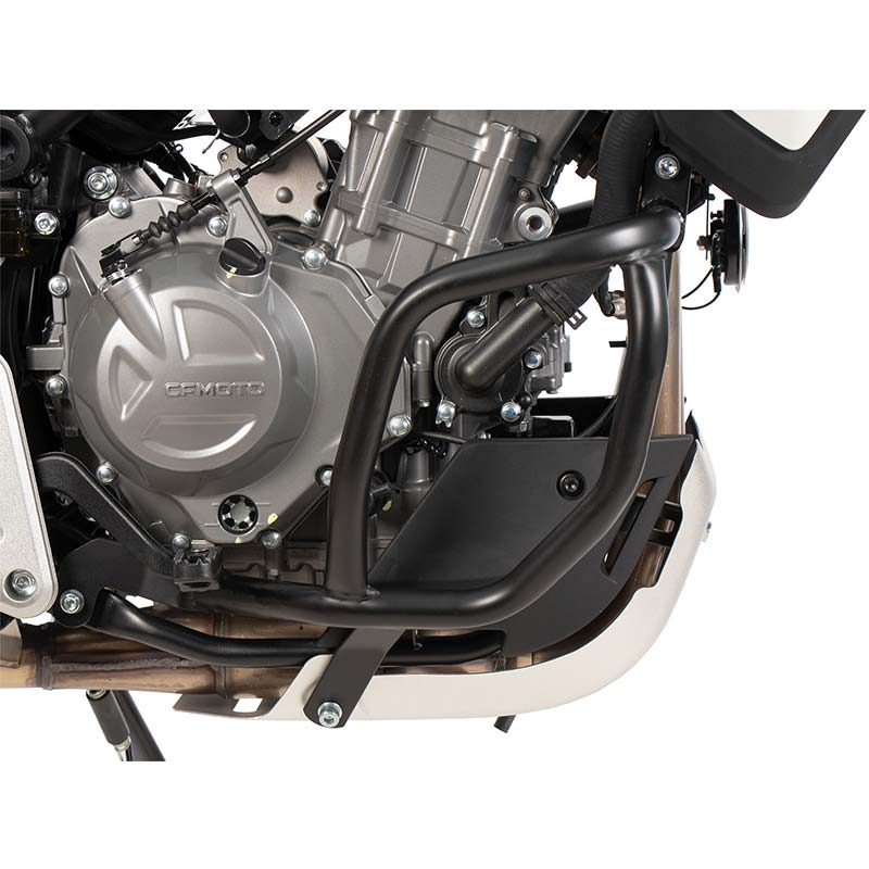 Barres de protection moteur noires Hepco & Becker pour CFMOTO 450MT. Blackpines.fr