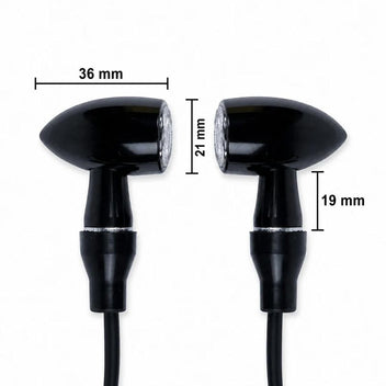Dimensions des clignotants moto LED homologués type Bullet de Bonvent Motorbikes.
