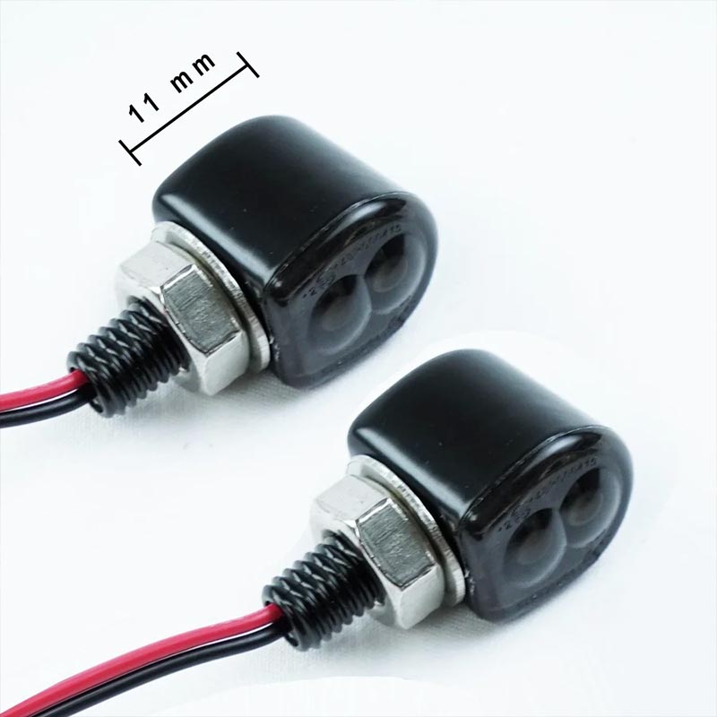 Dimensions des mini clignotants LED Bonvent Motorbikes homologués E-Mark.