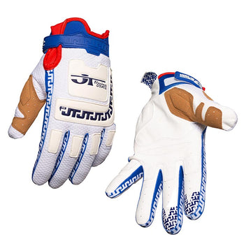 Gants mx JT Racing USA LIFE-LINE blanc et bleu.