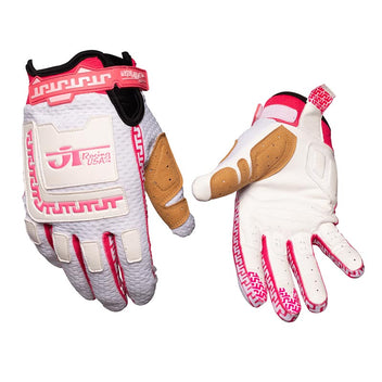 Gants mx JT Racing USA LIFE-LINE blanc et rose.