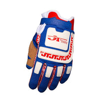 Gant mx JT Racing USA LIFE-LINE bleu et blanc dessus.