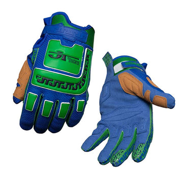 Gants mx JT Racing USA LIFE-LINE bleu et vert.