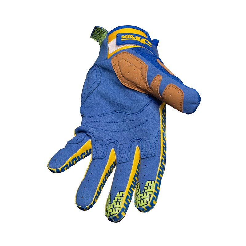 Gant mx JT Racing USA LIFE-LINE jaune et bleu paume.