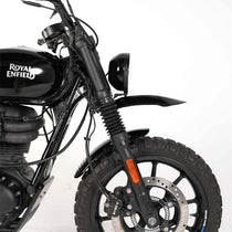 Garde-boue avant haut scrambler et garde-boue-court Bonvent sur Royal Enfield Hunter 350.