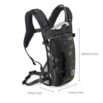 Dimensions sac hydratation Kriega Hydro 3 litres camouflage.