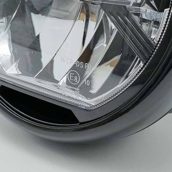 Phare moto LED type 3 avec cuvelage noir. Blackpines.fr