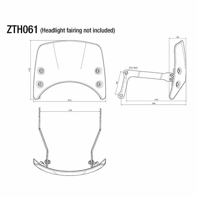 Kit de montage ZTH061B pour saute-vent CF011 Rizoma. Blackpines.fr