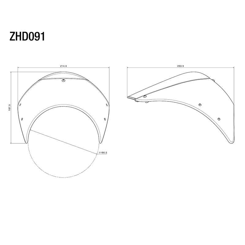 Dimensions saute-vent Rizoma ZHD091BM pour Harley-Davidson. Blackpines.fr