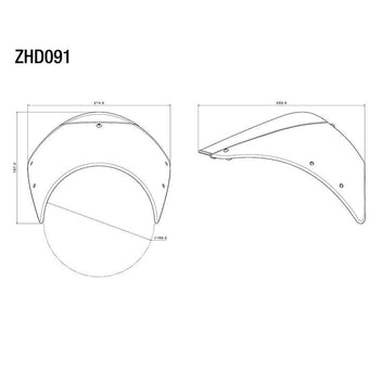 Dimensions saute-vent Rizoma ZHD091BM pour Harley-Davidson. Blackpines.fr