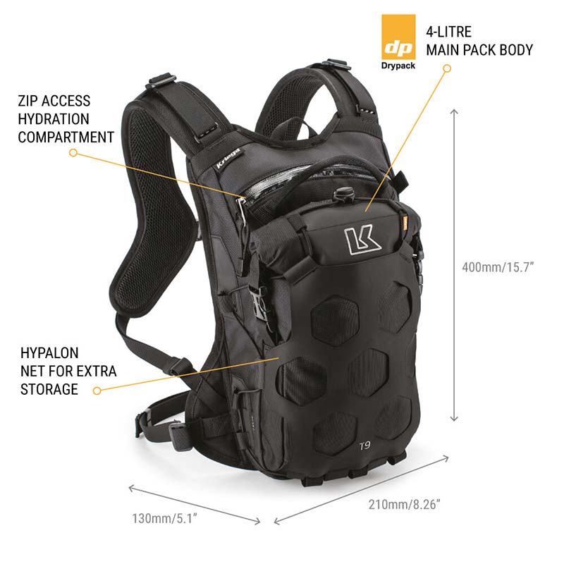 Sac à dos moto Kriega Trail9, dimensions.