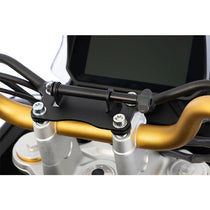 Support GPS ou Smartphone Wunderlich sur pontet de guidon BMW F450GS.