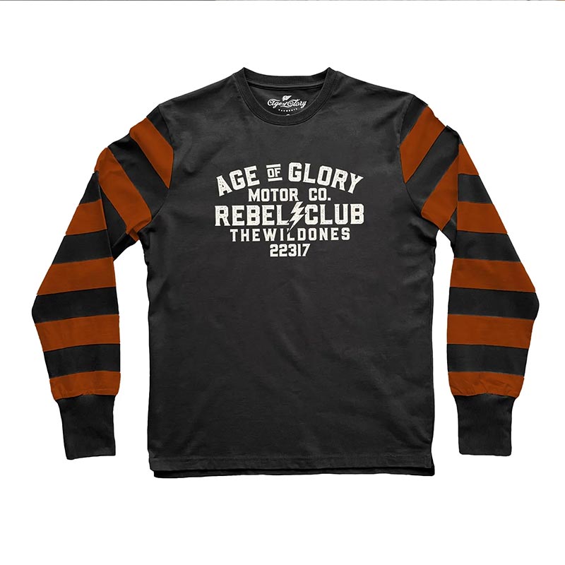 T-shirt moto manches longues Age Of Glory The Wild Ones. Noir délavé, rouille.