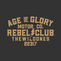 Sérigraphie du Tee shirt moto manches courtes washed black : The Wild Ones Age Of Glory.