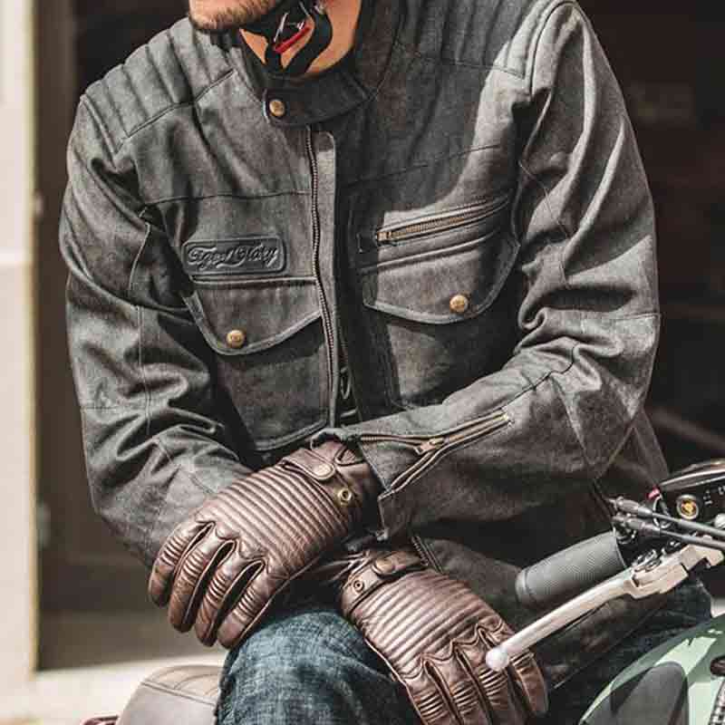 Veste moto denim enduit brut Worker Age of Glory. Blackpines.fr