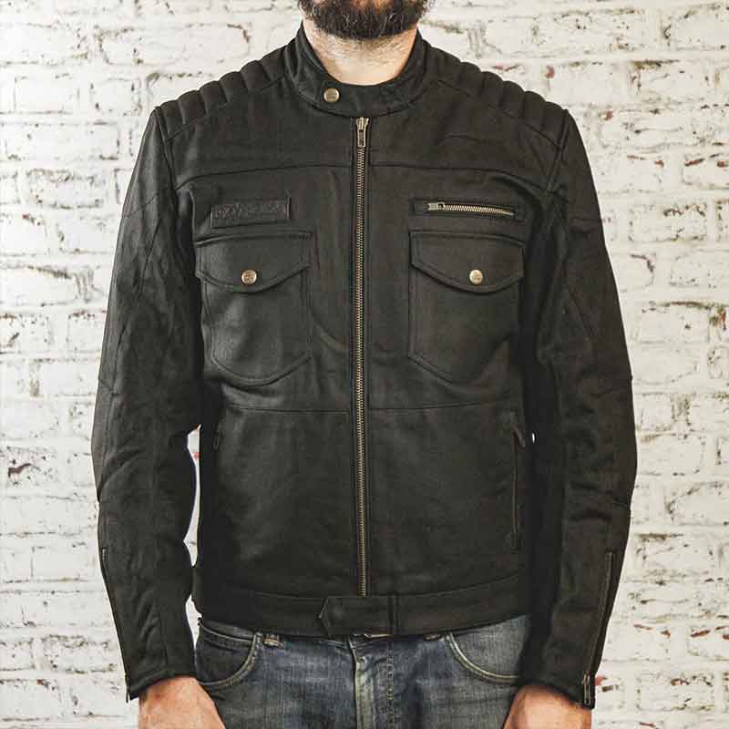 Veste moto denim enduit noir Worker Age of Glory. Blackpines.fr
