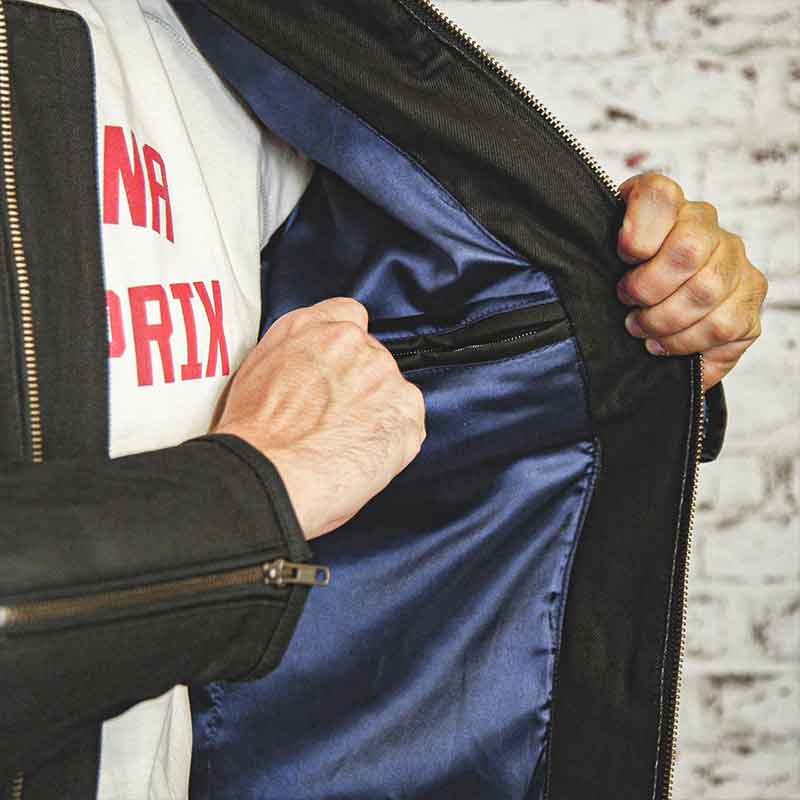 Veste moto denim enduit noir Worker Age of Glory. Blackpines.fr