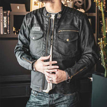 Veste moto denim enduit noir Worker Age of Glory. Blackpines.fr