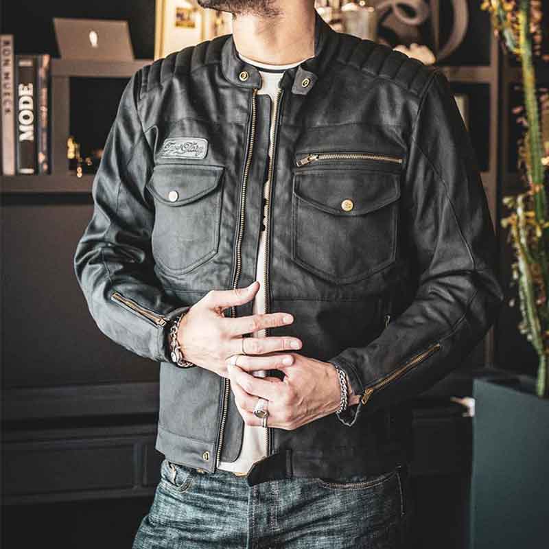 Veste moto denim enduit noir Worker Age of Glory. Blackpines.fr