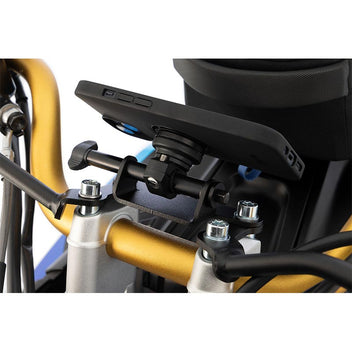 Support GPS ou Smartphone Wunderlich sur pontet de guidon BMW F450GS.