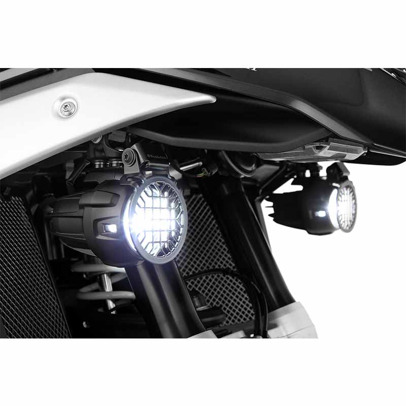 Grilles de protection pour phares additionnels LED NANO BMW R1300GS. Blackpines.fr