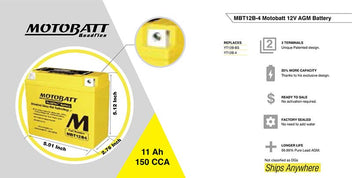 Batterie QuadFlex AGM 12 V Motobatt MBT12B4. Blackpines.fr