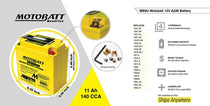 Batterie moto Motobatt AGM MB9U 11 Ah 12 V. Blackpines.fr
