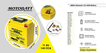 Batterie moto Motobatt AGM MB9U 11 Ah 12 V. Blackpines.fr