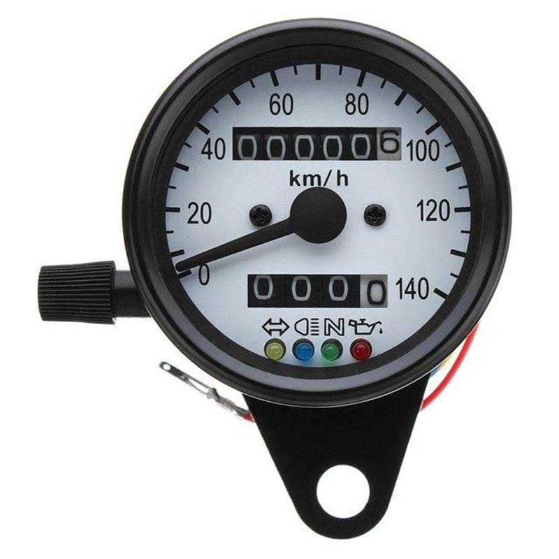 Compteur moto classique vintage 4 voyants Blanc. Blackpines.fr