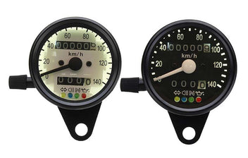 Compteur moto classique vintage 4 voyants Noir ou Blanc. Blackpines.fr