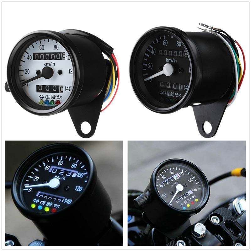 Compteur moto classique vintage 4 voyants Noir ou Blanc. Blackpines.fr
