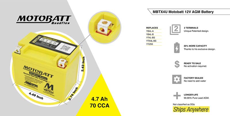 Batterie Motobatt AGM 12 V MBTX4U. Blackpines.fr