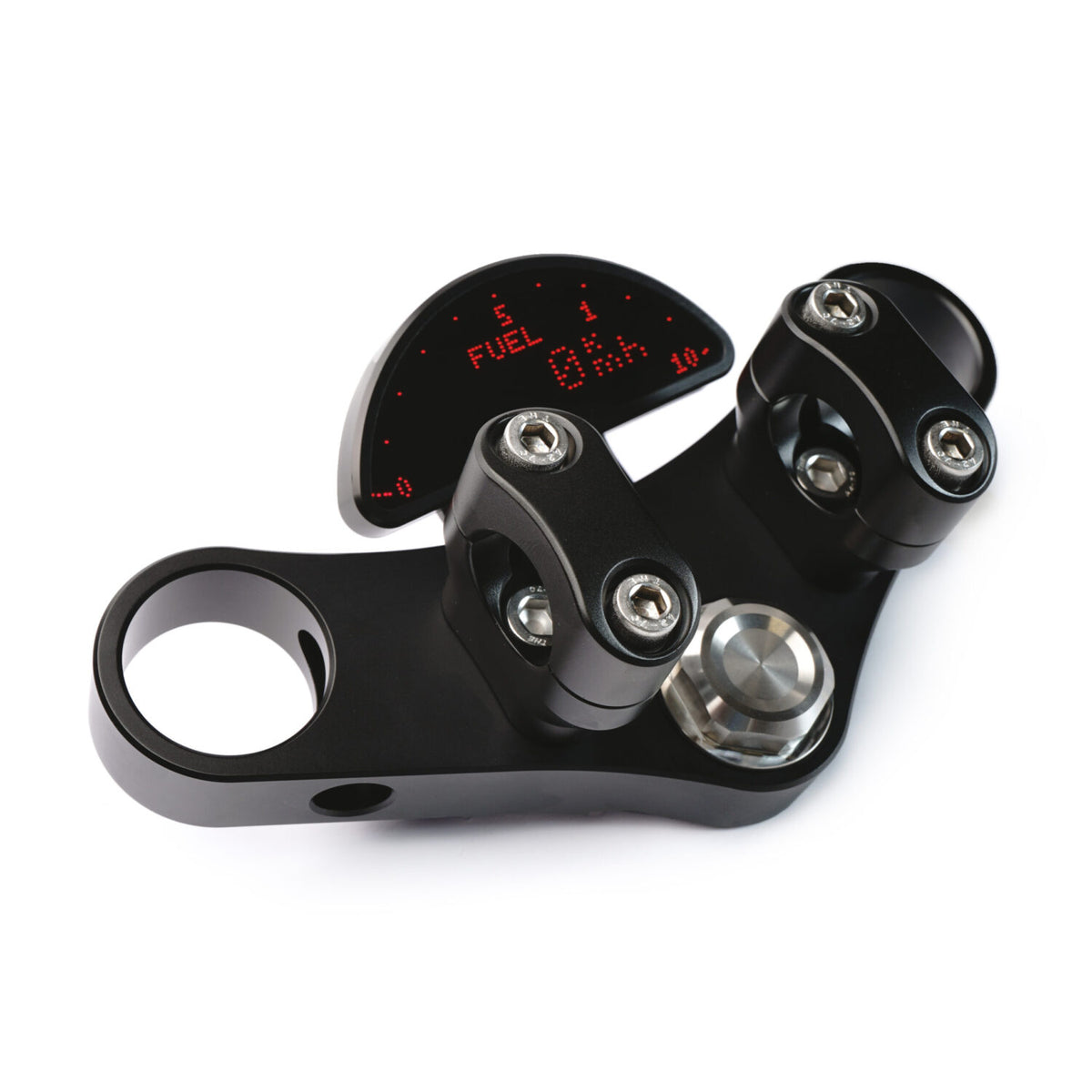 Support de compteur pour le Motoscope Pro de Motogadget par Rebelmoto. Disponible sur Blackpines.fr