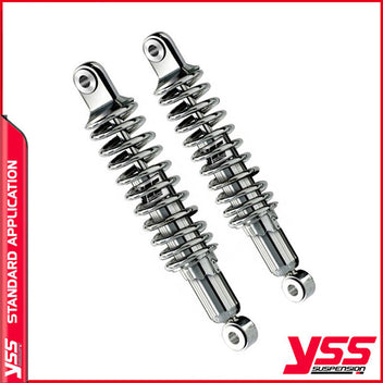 Amortisseurs moto YSS pour Triumph Bonneville 650 T120R ressort chrome. Blackpines.fr