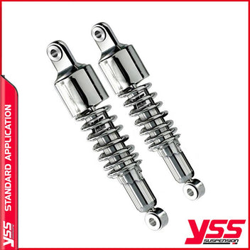 Amortisseurs YSS RD222-360P-22-18 ressort chrome cache 60mm pour Thruxton 790 et 900. Blackpines.fr