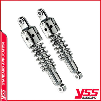 Amortisseurs YSS RD222-360P-22-18 ressort chrome cache perfore 60mm pour Thruxton 790 et 900. Blackpines.fr