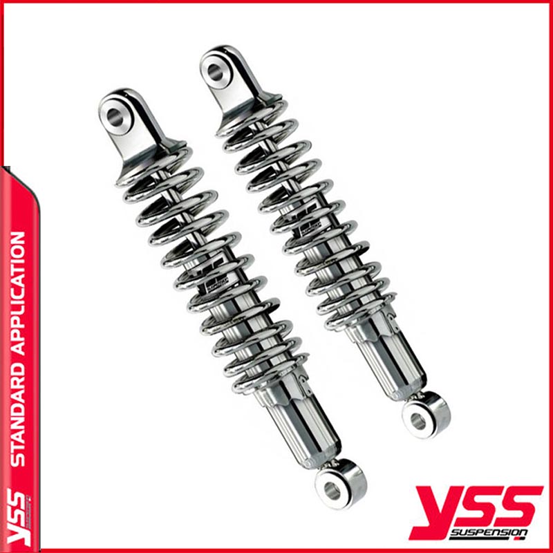 Amortisseurs YSS RD222-360P-22-18 ressort chrome sans cache pour Thruxton 790 et 900. Blackpines.fr