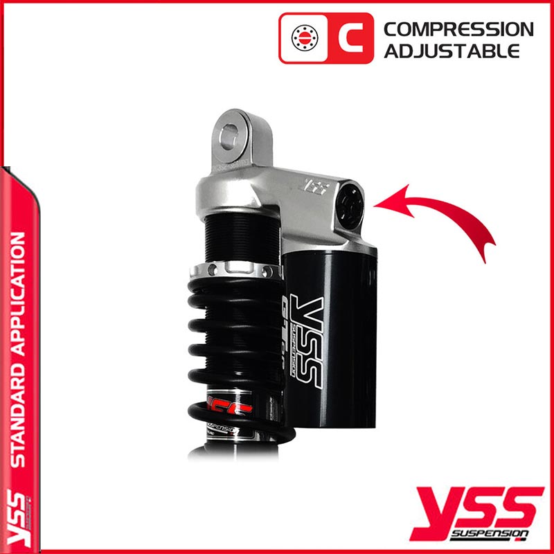 Amortisseurs moto YSS RG362-300TRCL-08-888 pour Triumph Bonneville T140. Blackpines.fr 