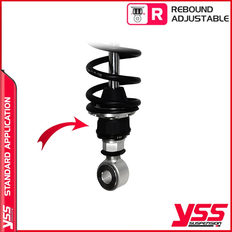Amortisseurs moto YSS RG362-300TRCL-08-888 pour Triumph Bonneville T140. Blackpines.fr 