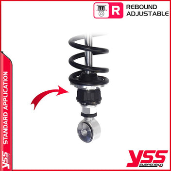 Amortisseurs moto YSS RZ362-300TRL-08-88 pour Triumph Bonneville T140. Blackpines.fr