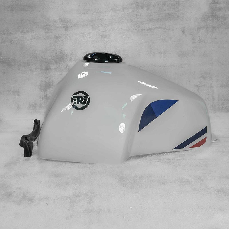 Cache reservoir moto rallye blanc pour Interceptor. Blackpines.fr
